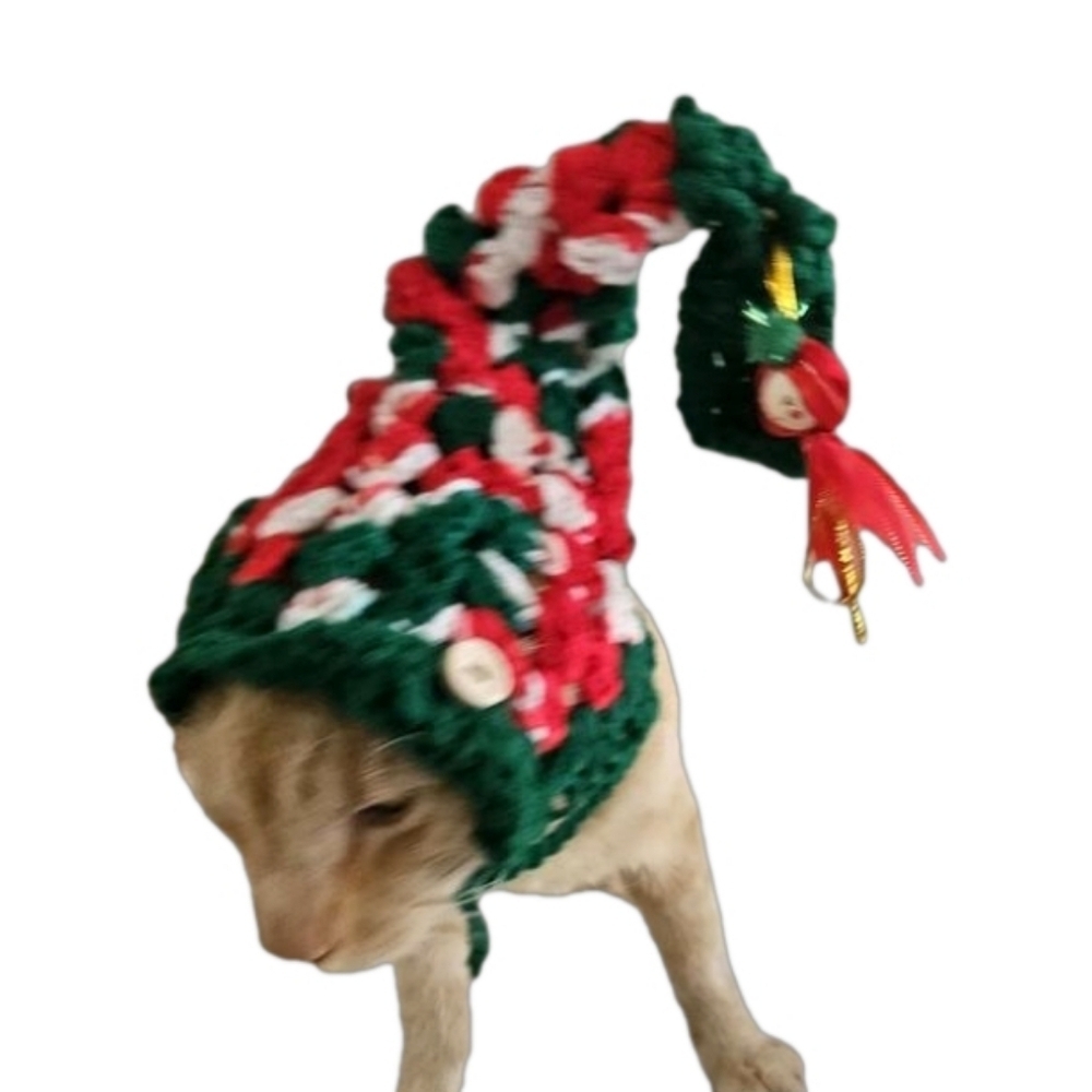 Handmade Crochet Santa Hat for Medium to Large Pets Christmas Dog or Cat Costume - Picture 4 of 17